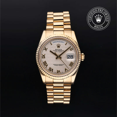 Rolex Certified Pre-owned Day-date M118238-0051 front on black background