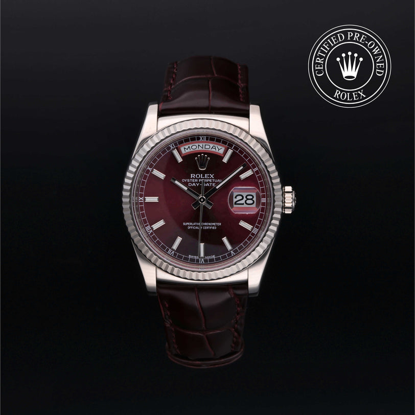 Rolex Certified Pre-owned Day-date M118139-0014 front on black background