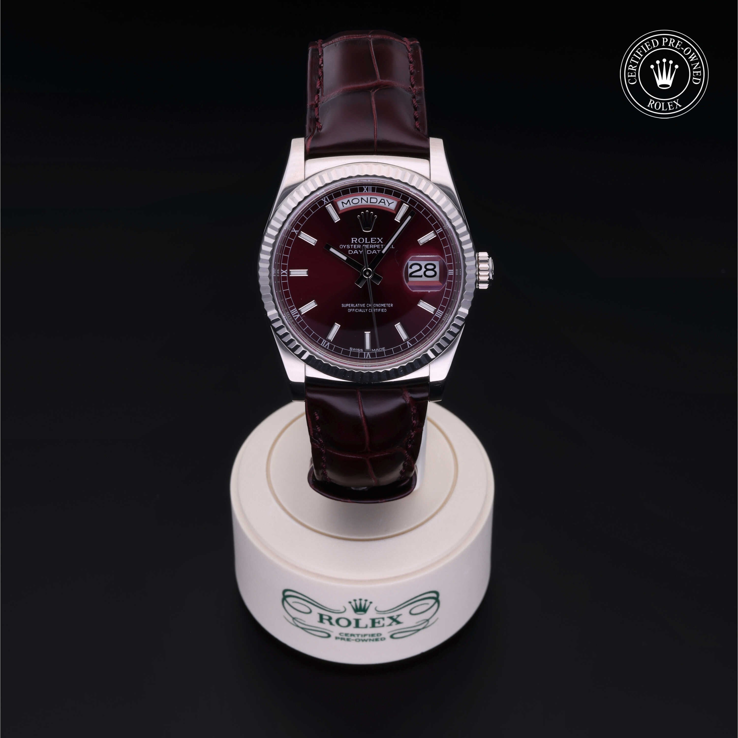 Rolex Certified Pre-owned Day-date M118139-0014 front on black background