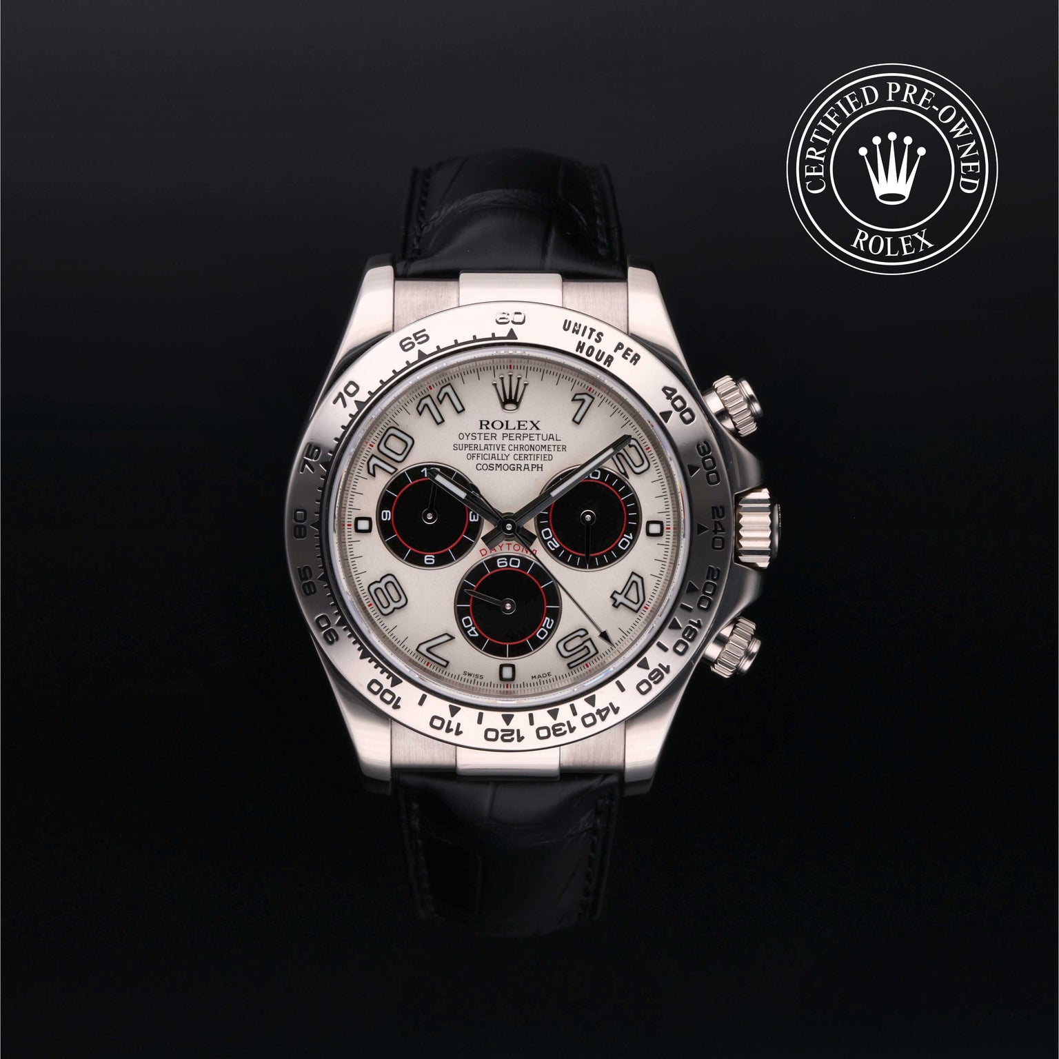 Rolex Certified Pre-owned Daytona M116519-0167 front on black background