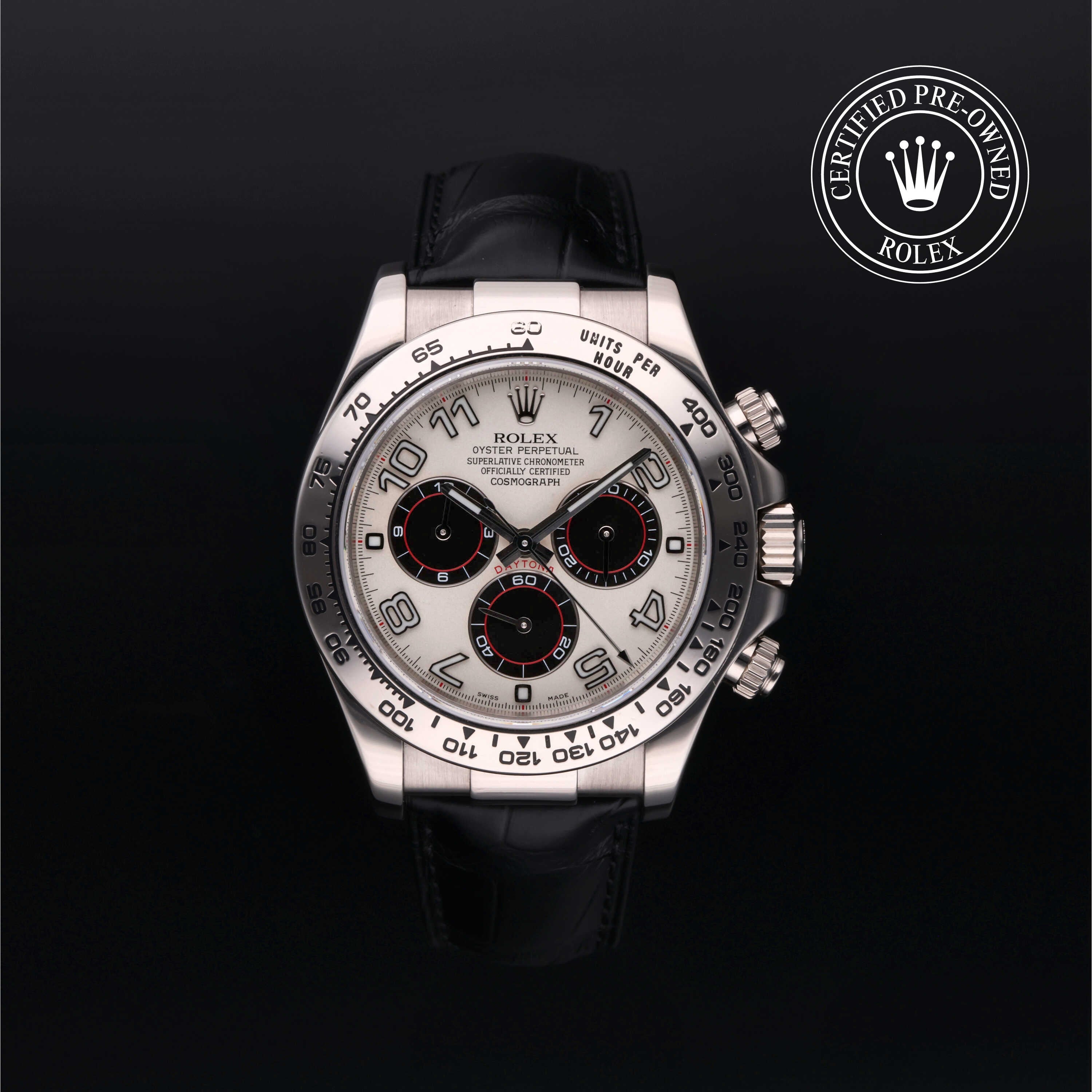 Rolex Certified Pre-owned Daytona M116519-0167 front on black background