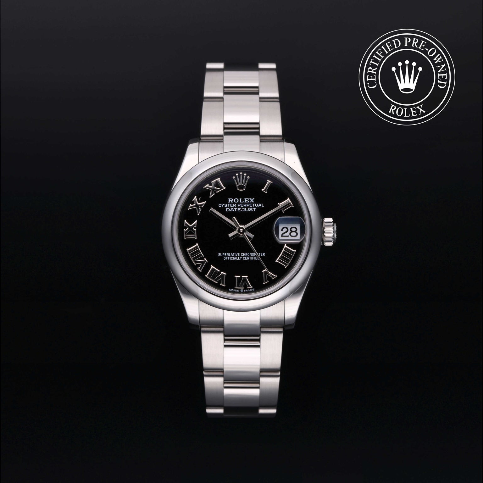 Rolex Certified Pre-owned Lady Datejust M278240-0001 front on black background