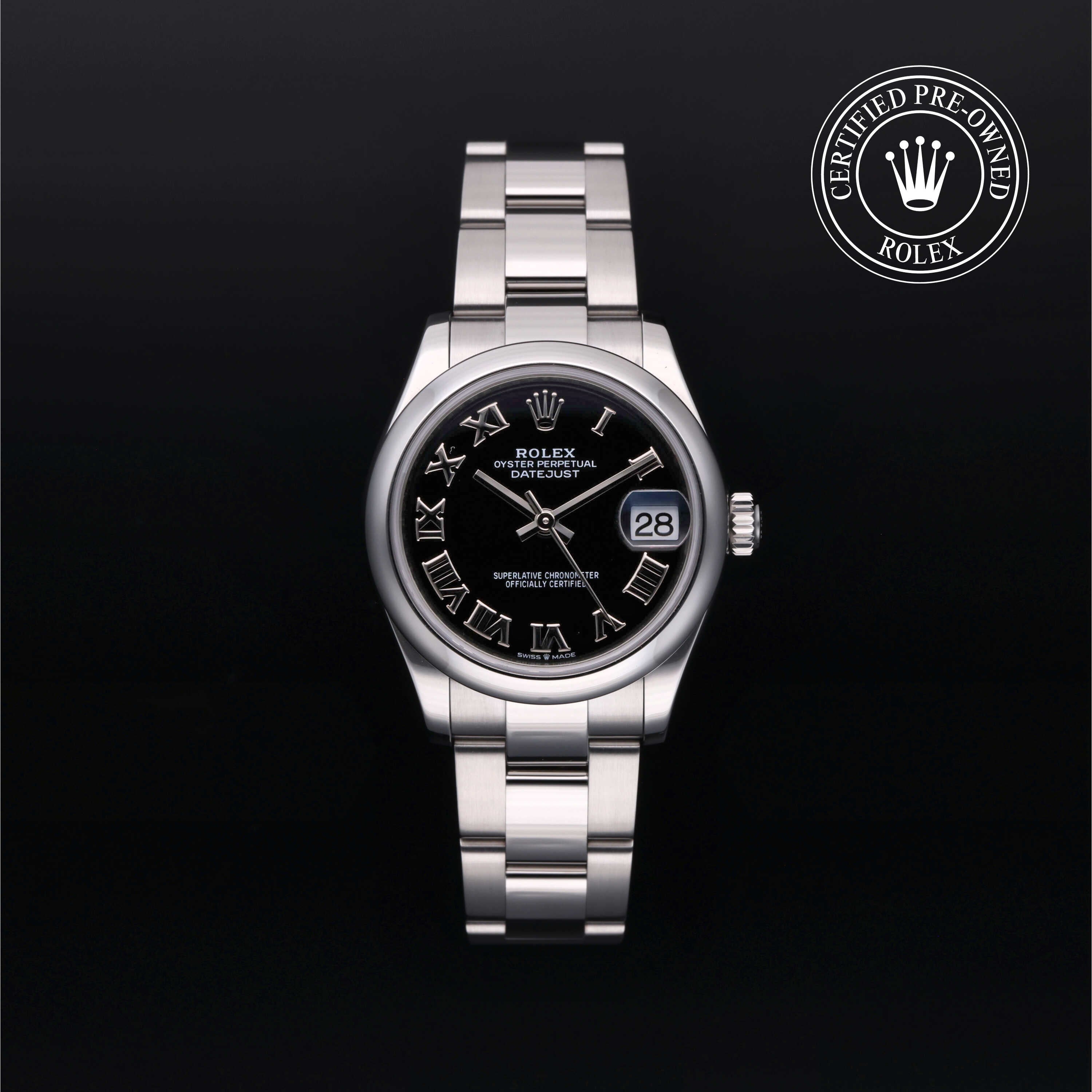 Rolex Certified Pre-owned Lady Datejust M278240-0001 front on black background