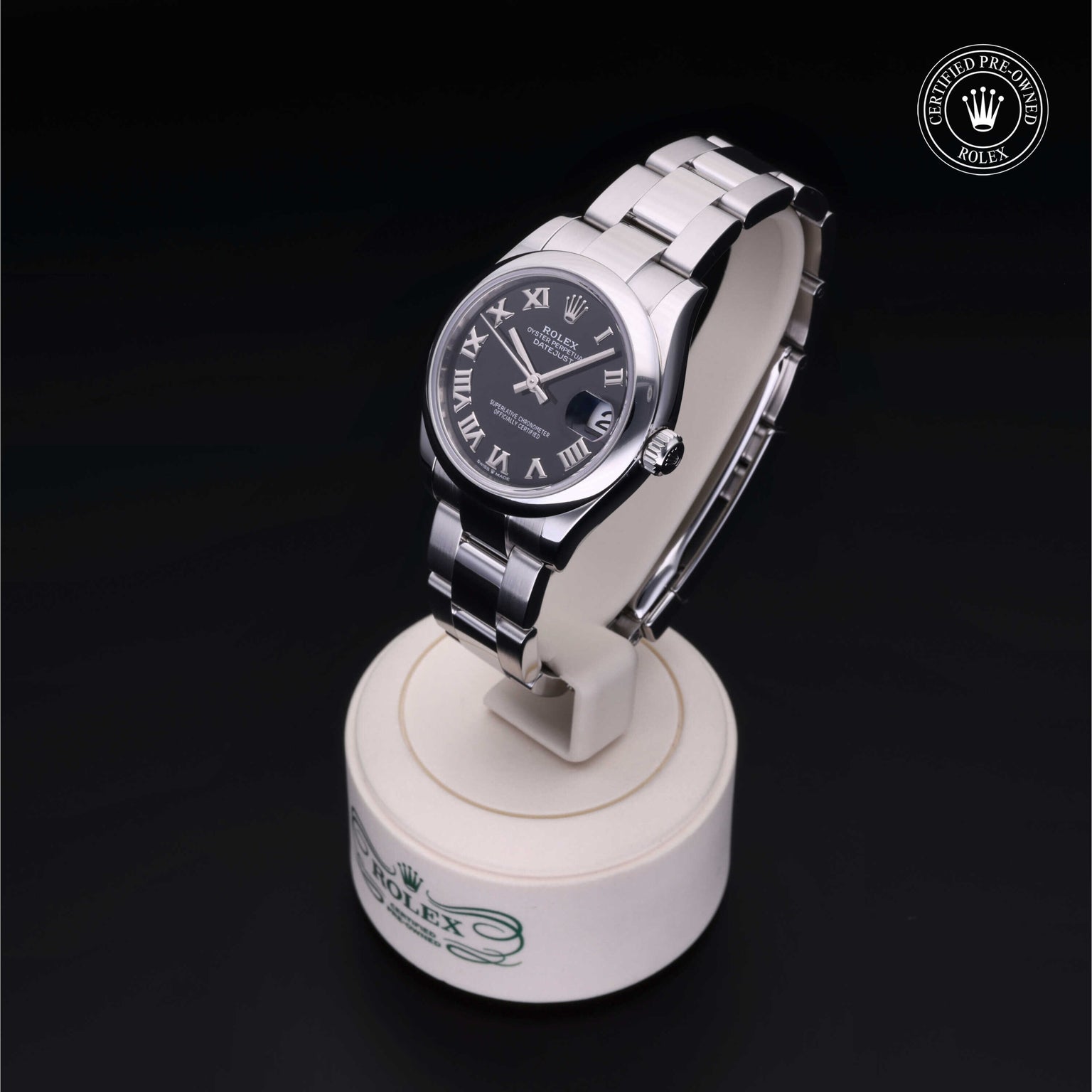 Rolex Certified Pre-owned Lady Datejust M278240-0001 front on black background