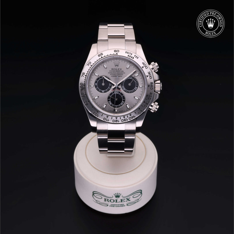 Rolex Certified Pre-owned Daytona M116509-0064 front on black background