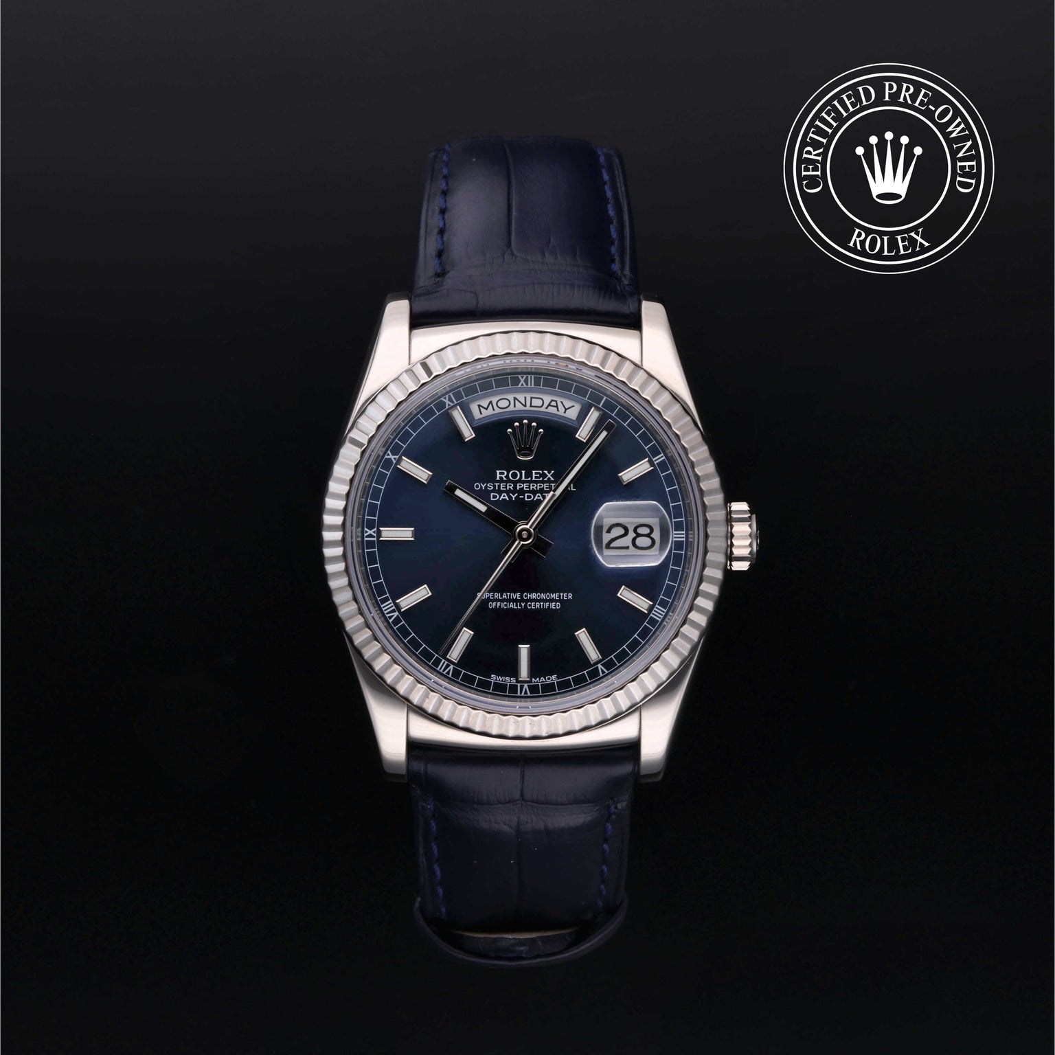 Rolex Certified Pre-owned Day-date M118139-0004 front on black background