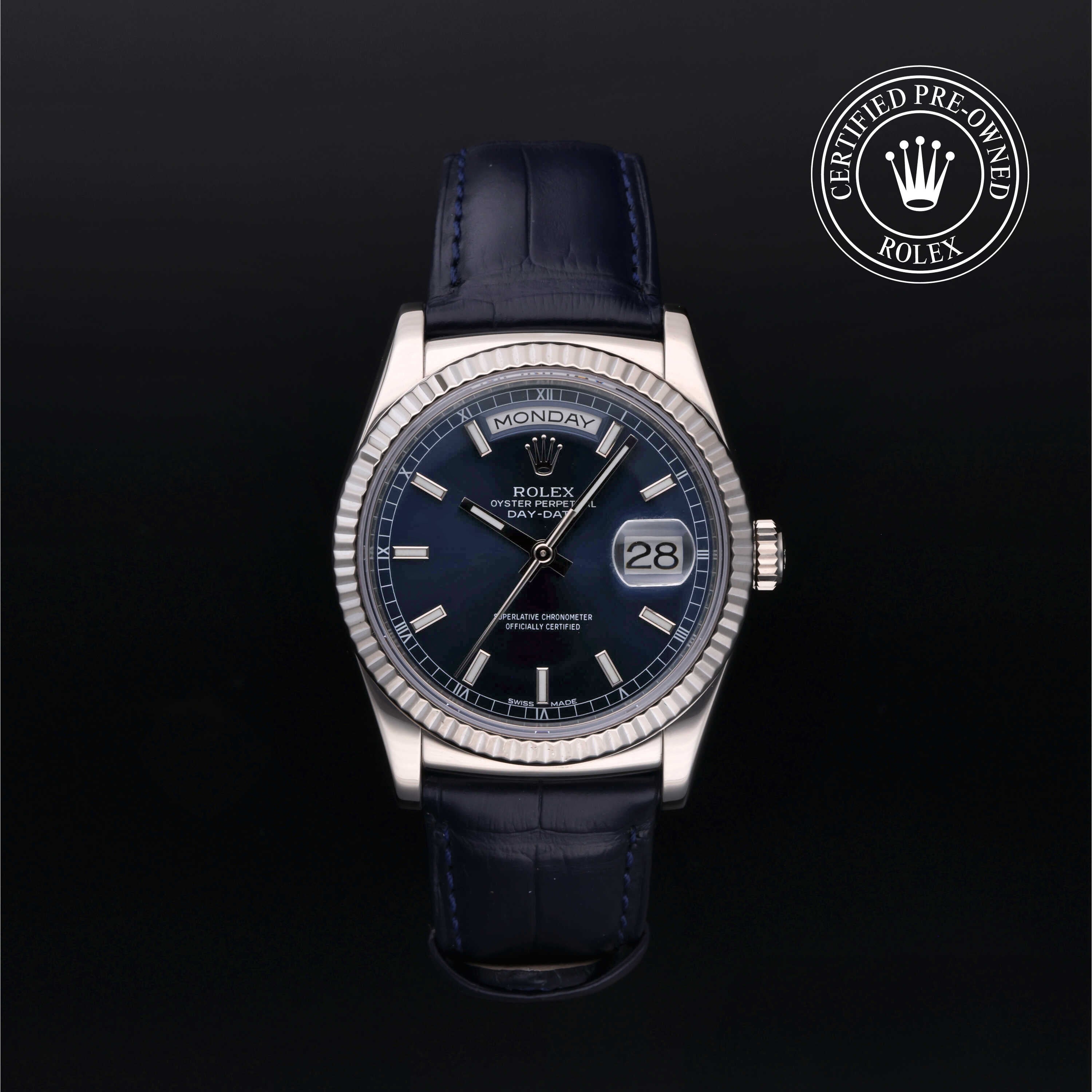 Rolex Certified Pre-owned Day-date M118139-0004 front on black background