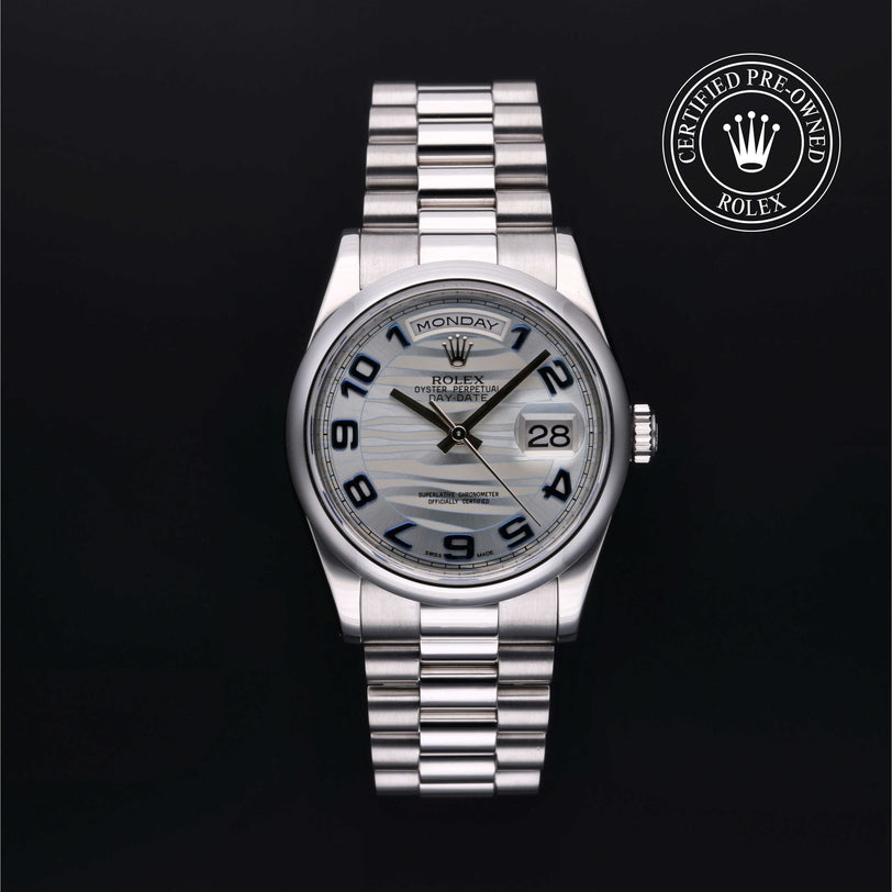 Rolex Certified Pre-owned Day-date M118206-0095 front on black background