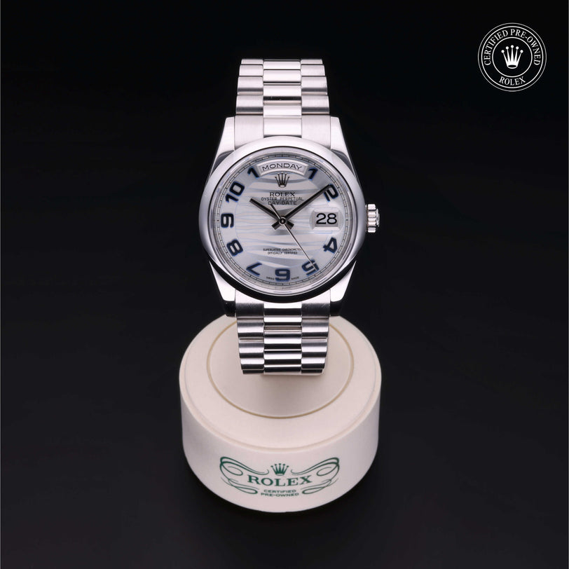 Rolex Certified Pre-owned Day-date M118206-0095 front on black background