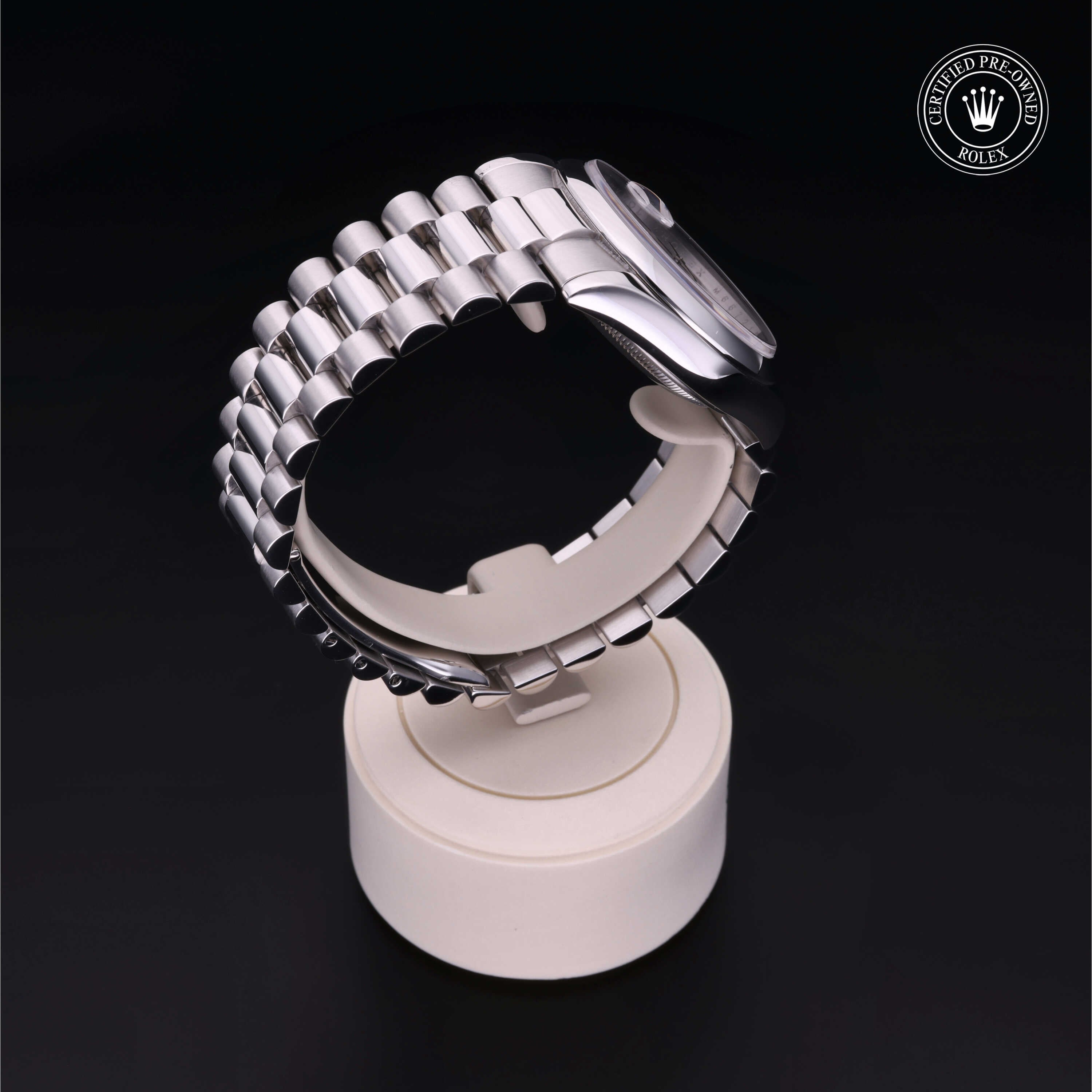 Rolex Certified Pre-owned Day-date M118206-0095 front on black background