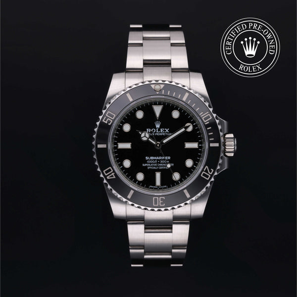 Rolex Certified Pre-owned Submariner Non Date M114060-0002 front on black background