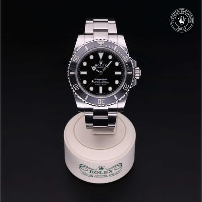 Rolex Certified Pre-owned Submariner Non Date M114060-0002 front on black background