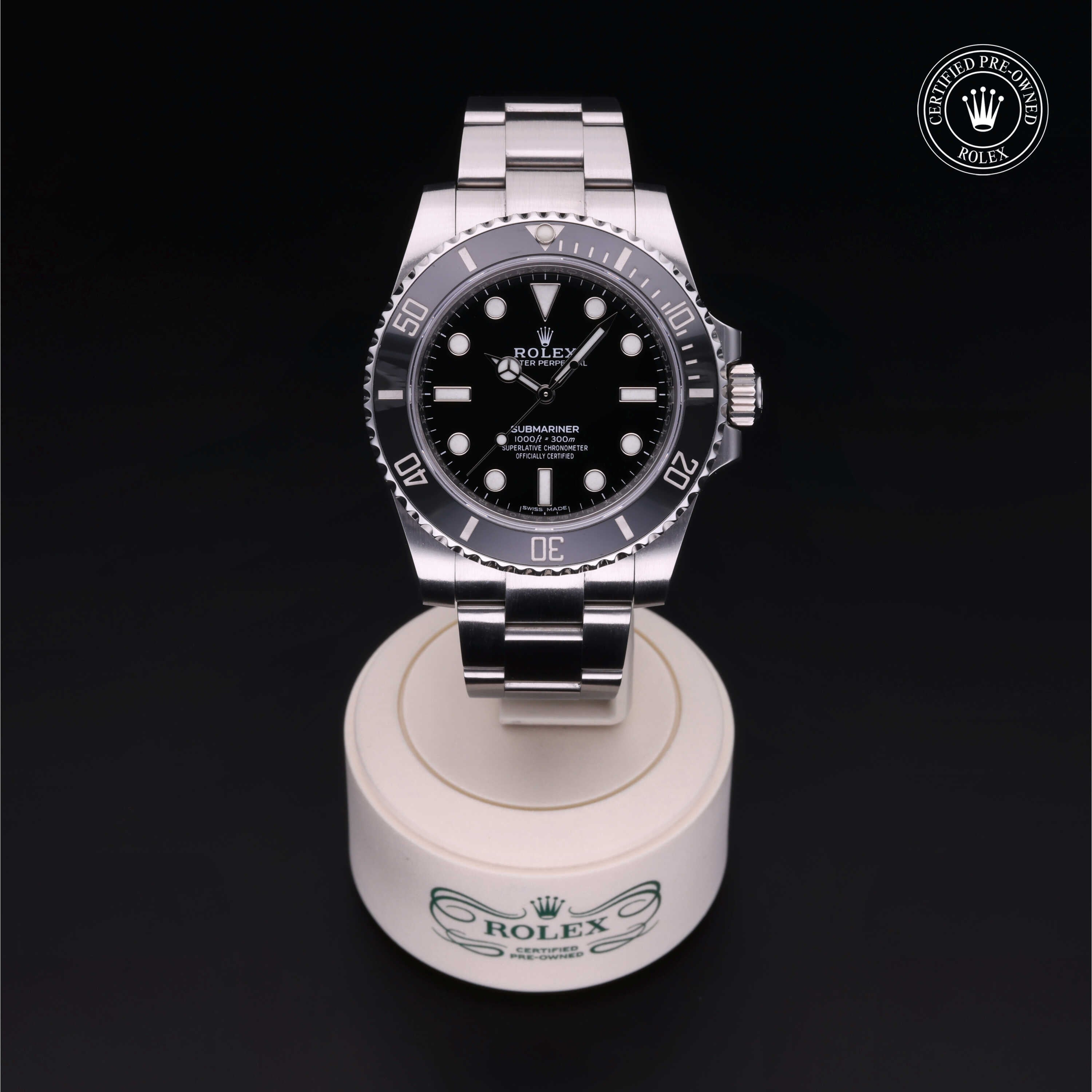 Rolex Certified Pre-owned Submariner Non Date M114060-0002 front on black background