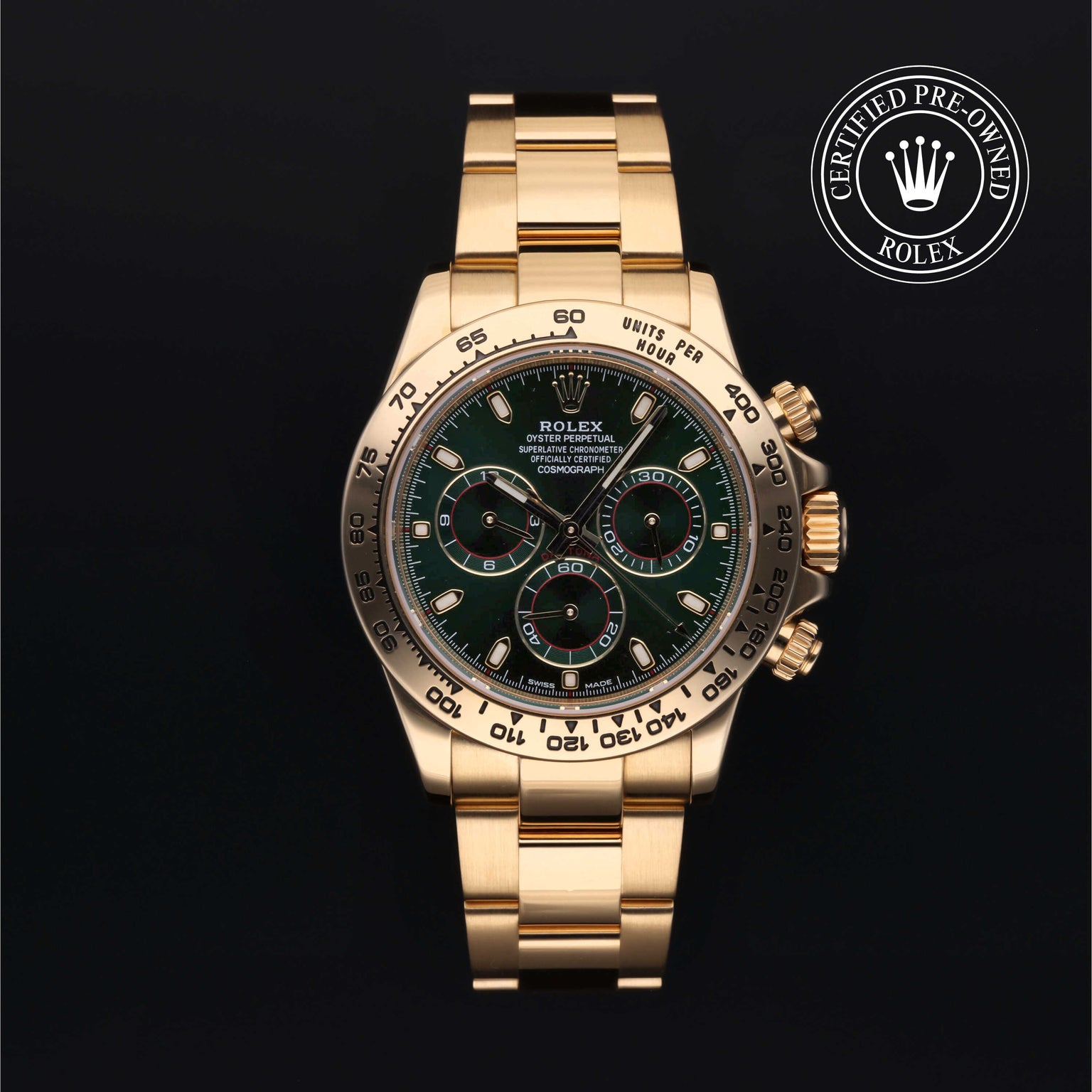 Rolex Certified Pre-owned Daytona M116508-0013 front on black background