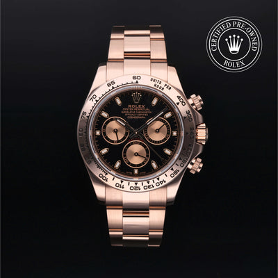 Rolex Certified Pre-owned Daytona M116505-0008 front on black background