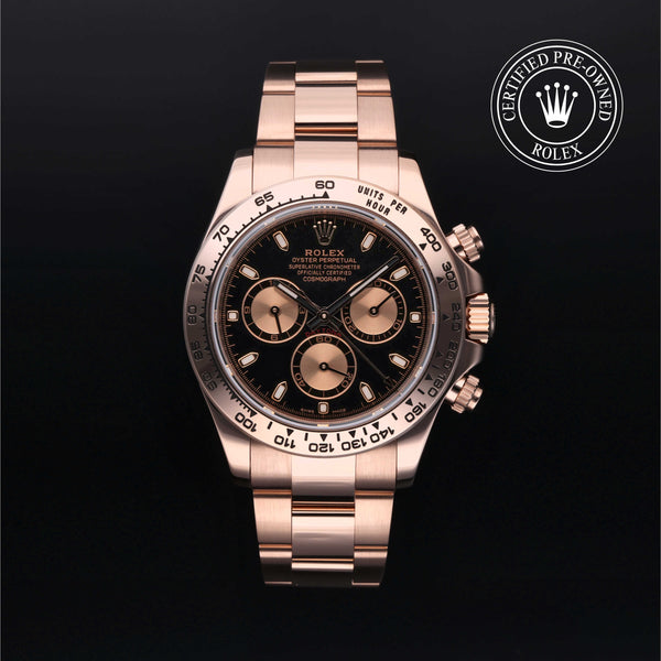 Rolex Certified Pre-owned Daytona M116505-0008 front on black background