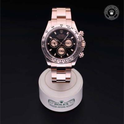 Rolex Certified Pre-owned Daytona M116505-0008 front on black background