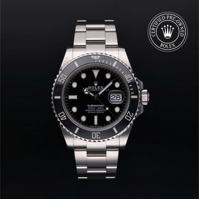 Rolex Certified Pre-owned Submariner Date M126610LN-0001 front on black background