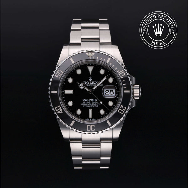 Rolex Certified Pre-owned Submariner Date M126610LN-0001 front on black background