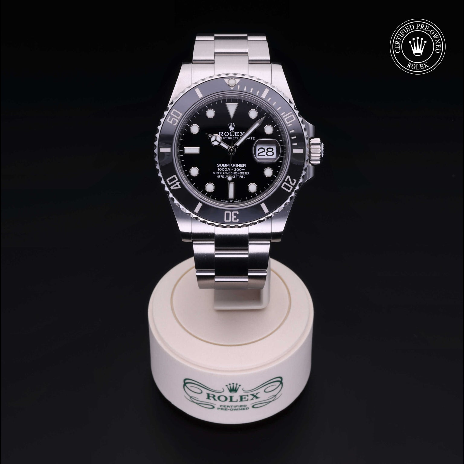 Rolex Certified Pre-owned Submariner Date M126610LN-0001 front on black background