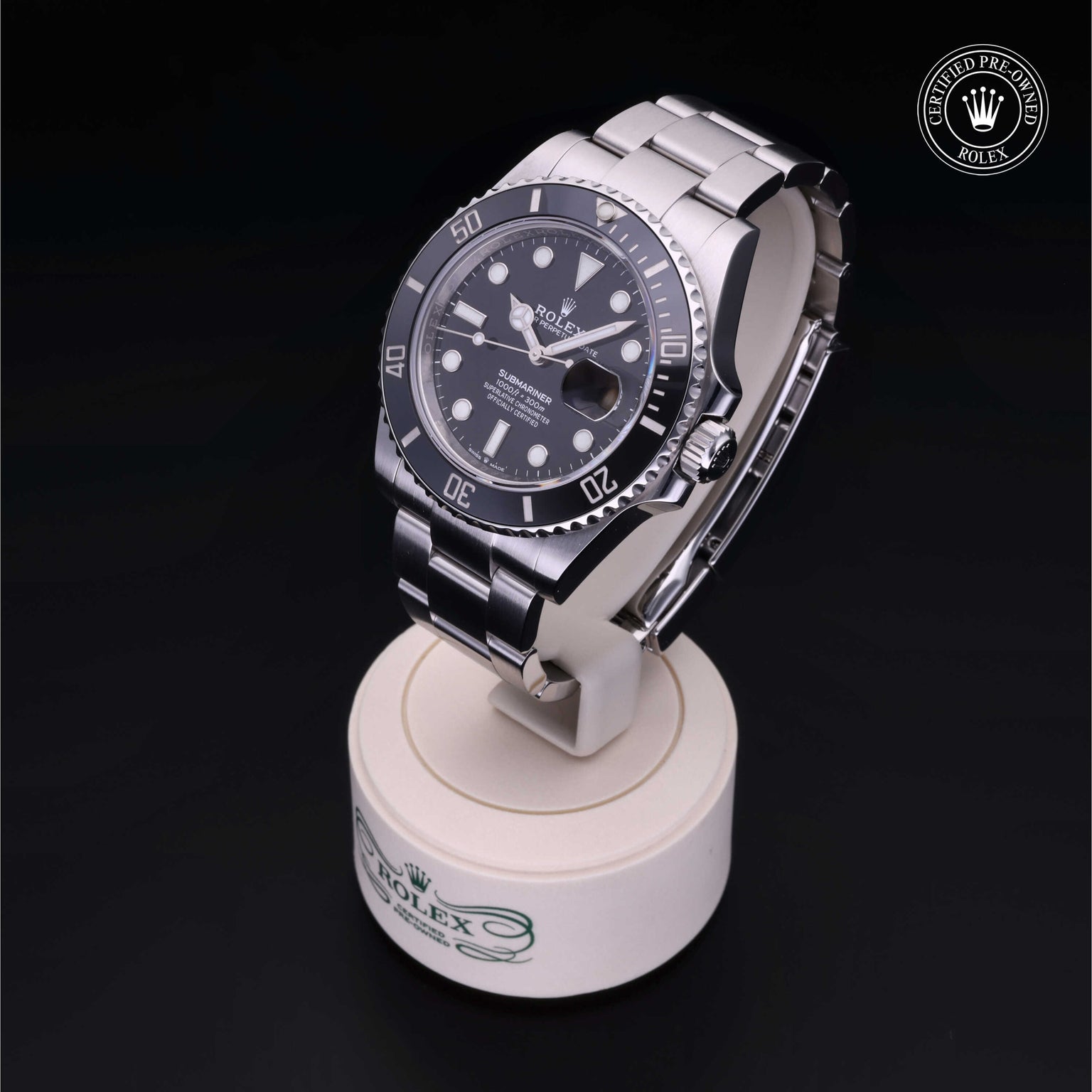 Rolex Certified Pre-owned Submariner Date M126610LN-0001 front on black background