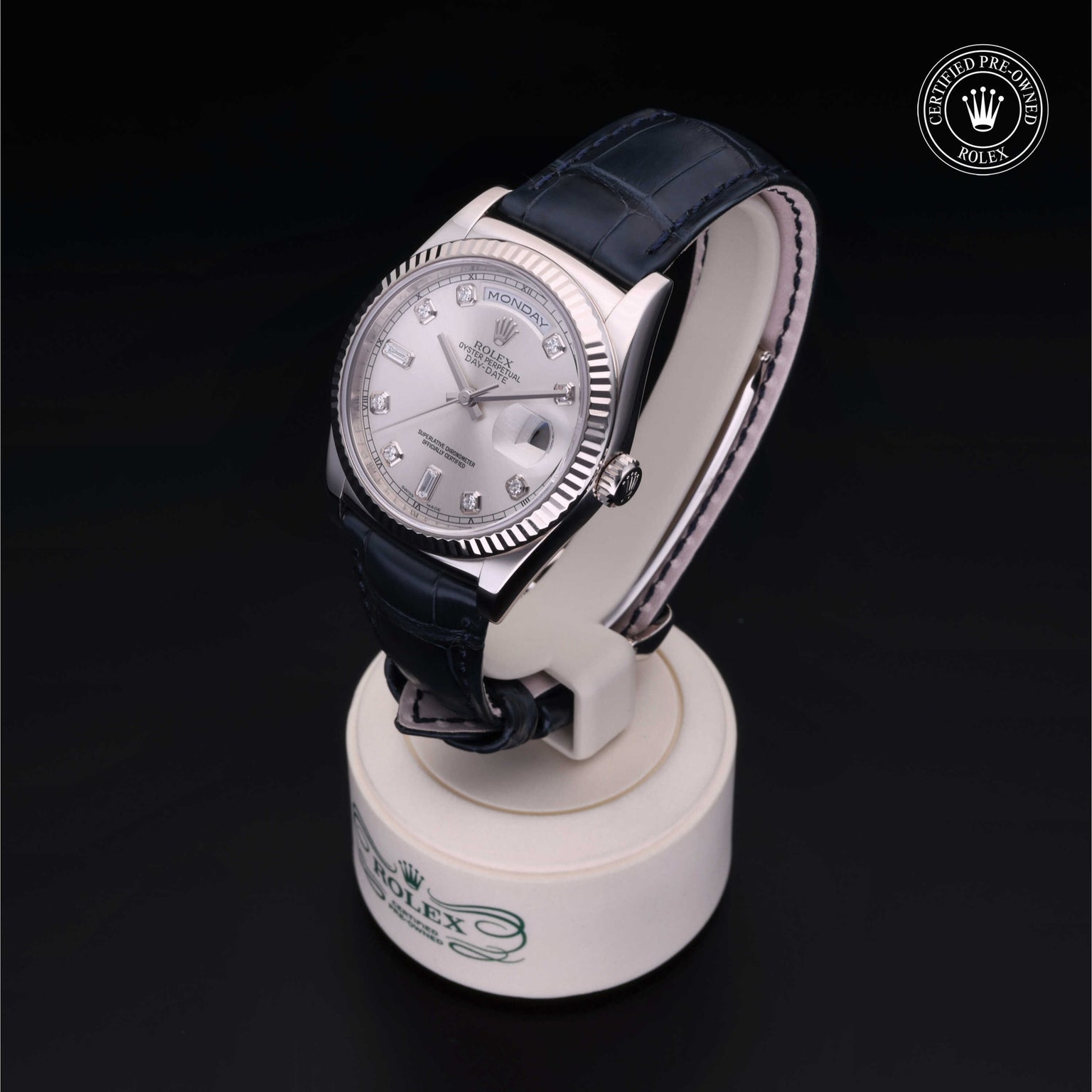 Rolex Certified Pre-owned Day-date M118139-0004 front on black background