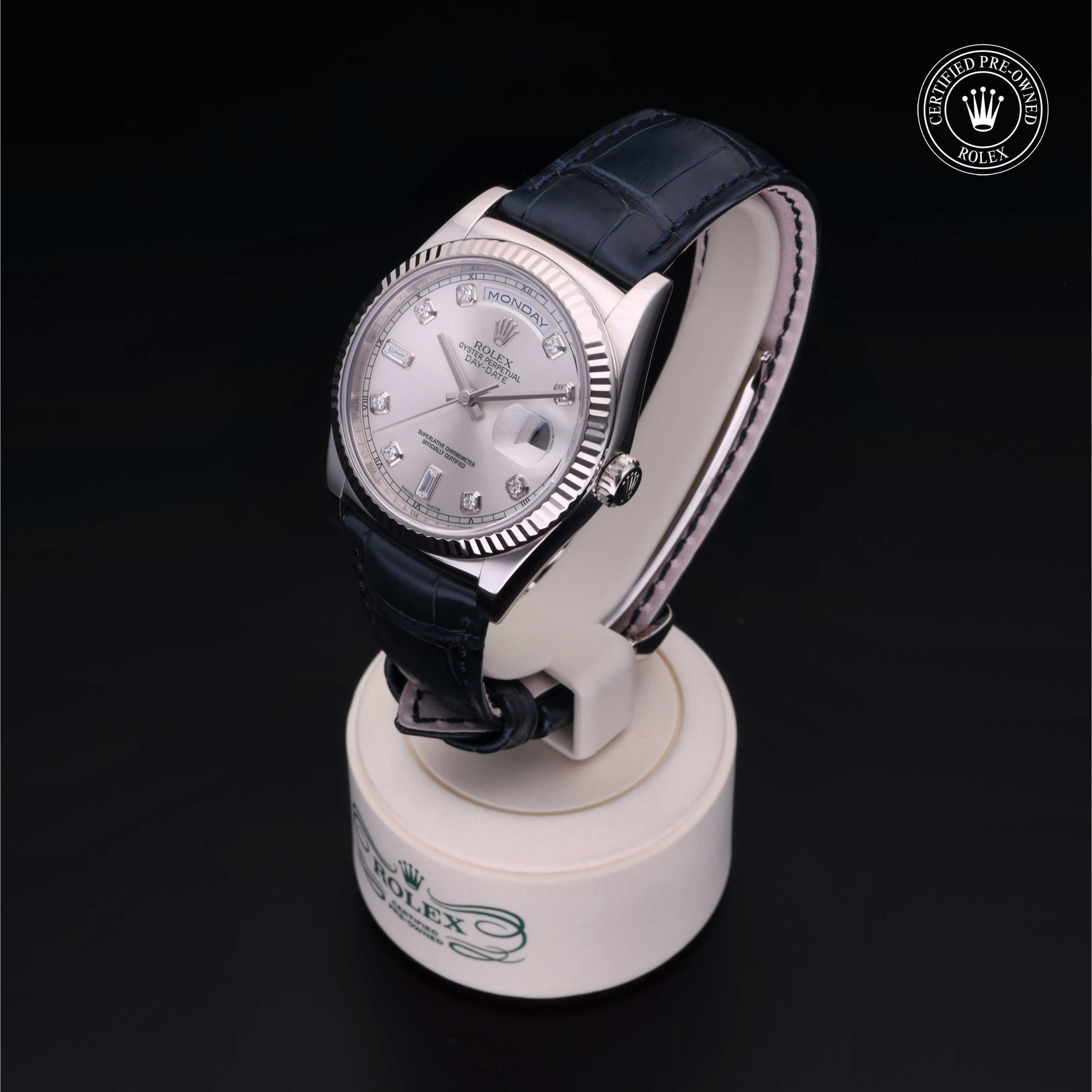 Rolex Certified Pre-owned Day-date M118139-0004 front on black background