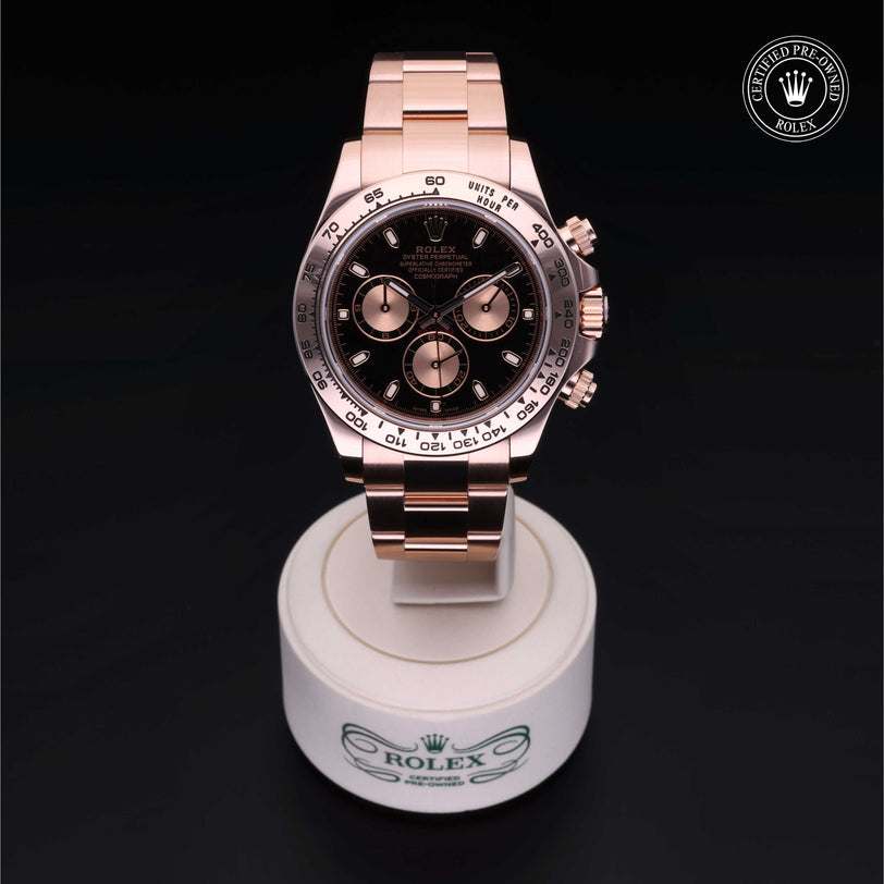 Rolex Certified Pre-owned Daytona M116505-0002 front on black background