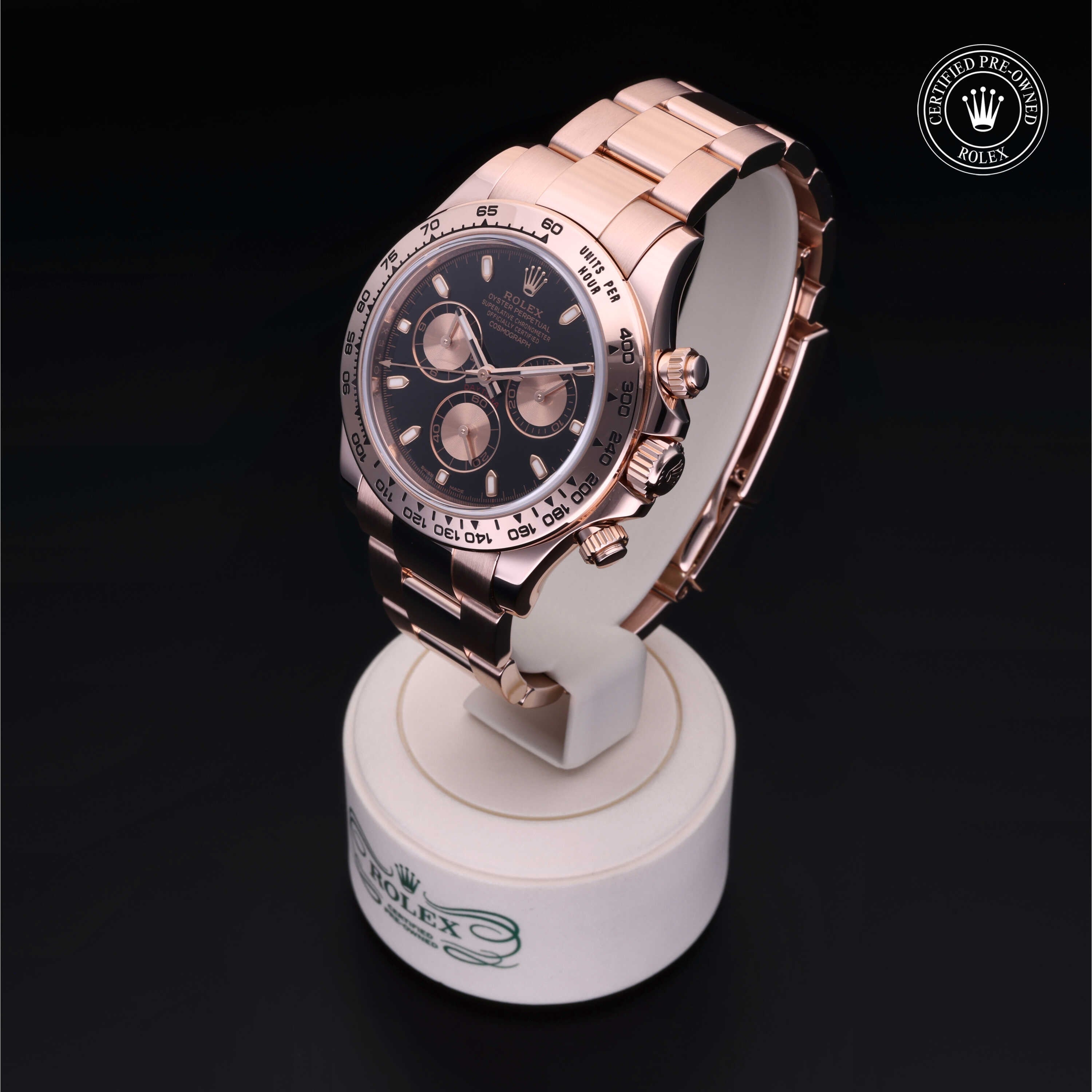 Rolex Certified Pre-owned Daytona M116505-0002 front on black background