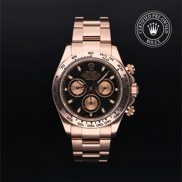 Rolex Certified Pre-owned Daytona M116505-0002 front on black background