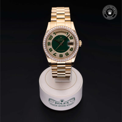 Rolex Certified Pre-owned Day-date M118348-0054 front on black background