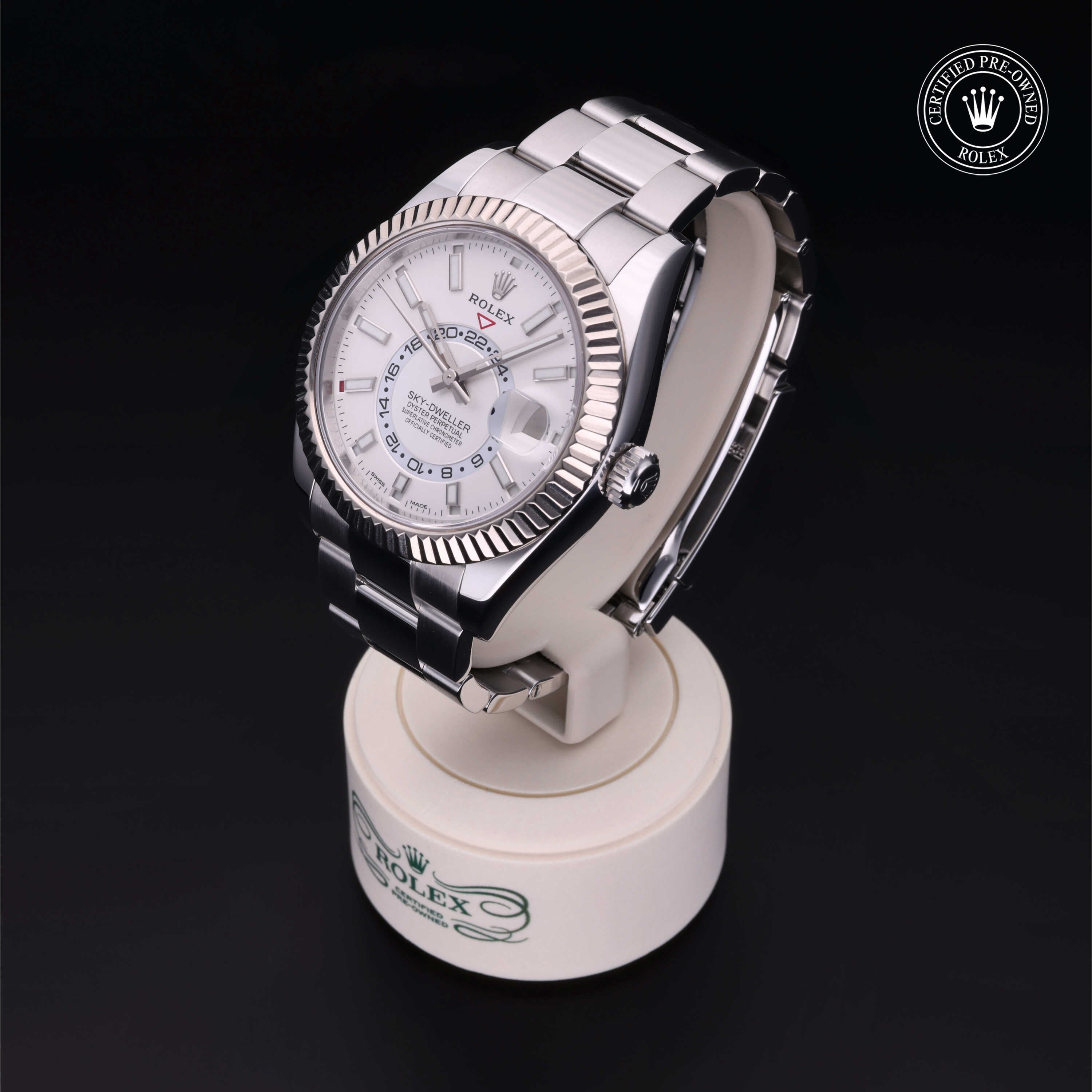 Rolex Certified Pre-owned Sky-Dweller M326934-0001 front on black background