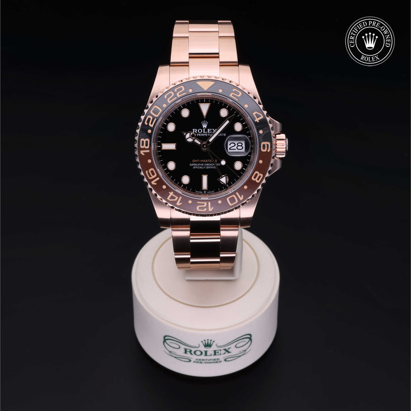 Rolex Certified Pre-owned GMT II M126715CHNR-0001 front on black background