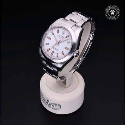 Rolex Certified Pre-owned Milgauss M116400-0002 front on black background