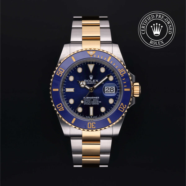 Rolex Certified Pre-owned Submariner Date M126613LB-0002 front on black background