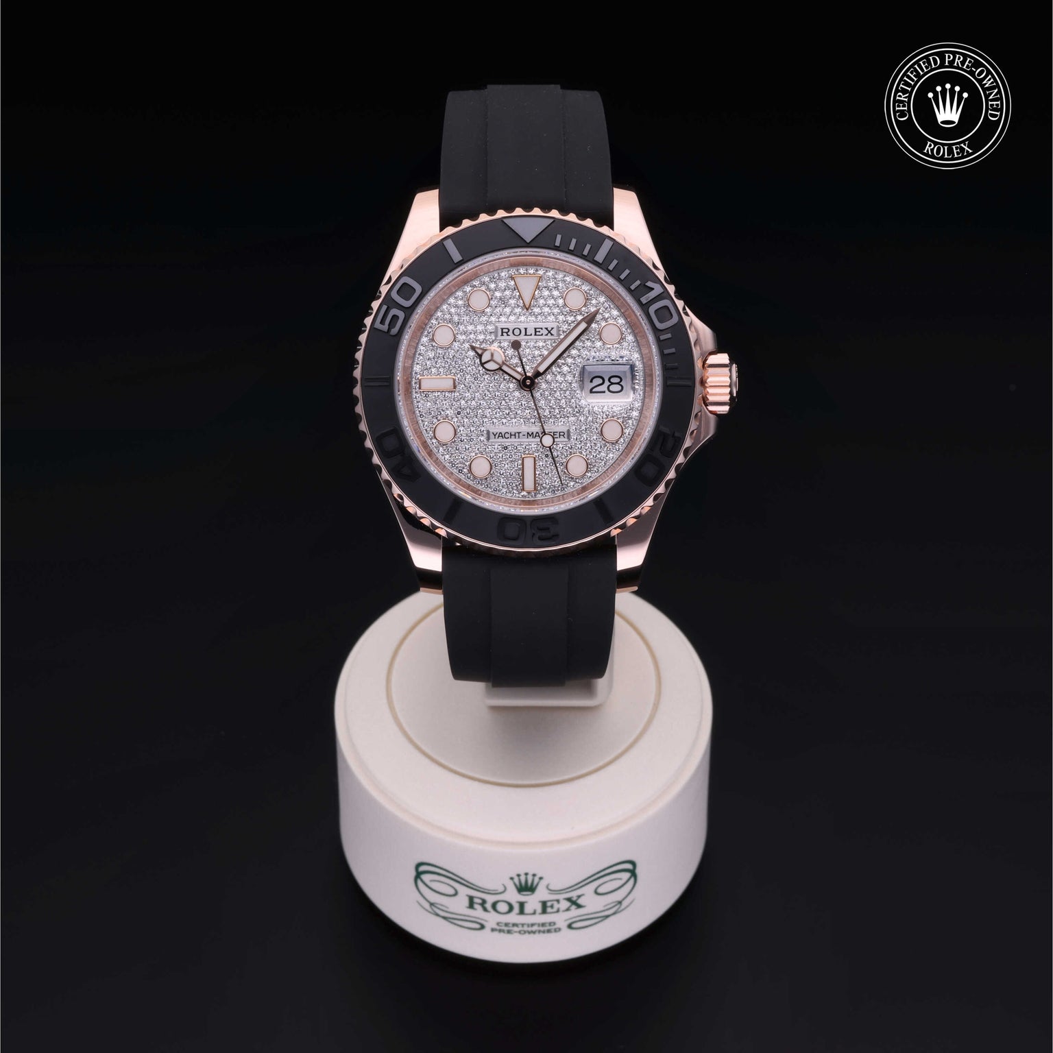 Rolex Certified Pre-owned Yacht-Master M116655-0006 front on black background