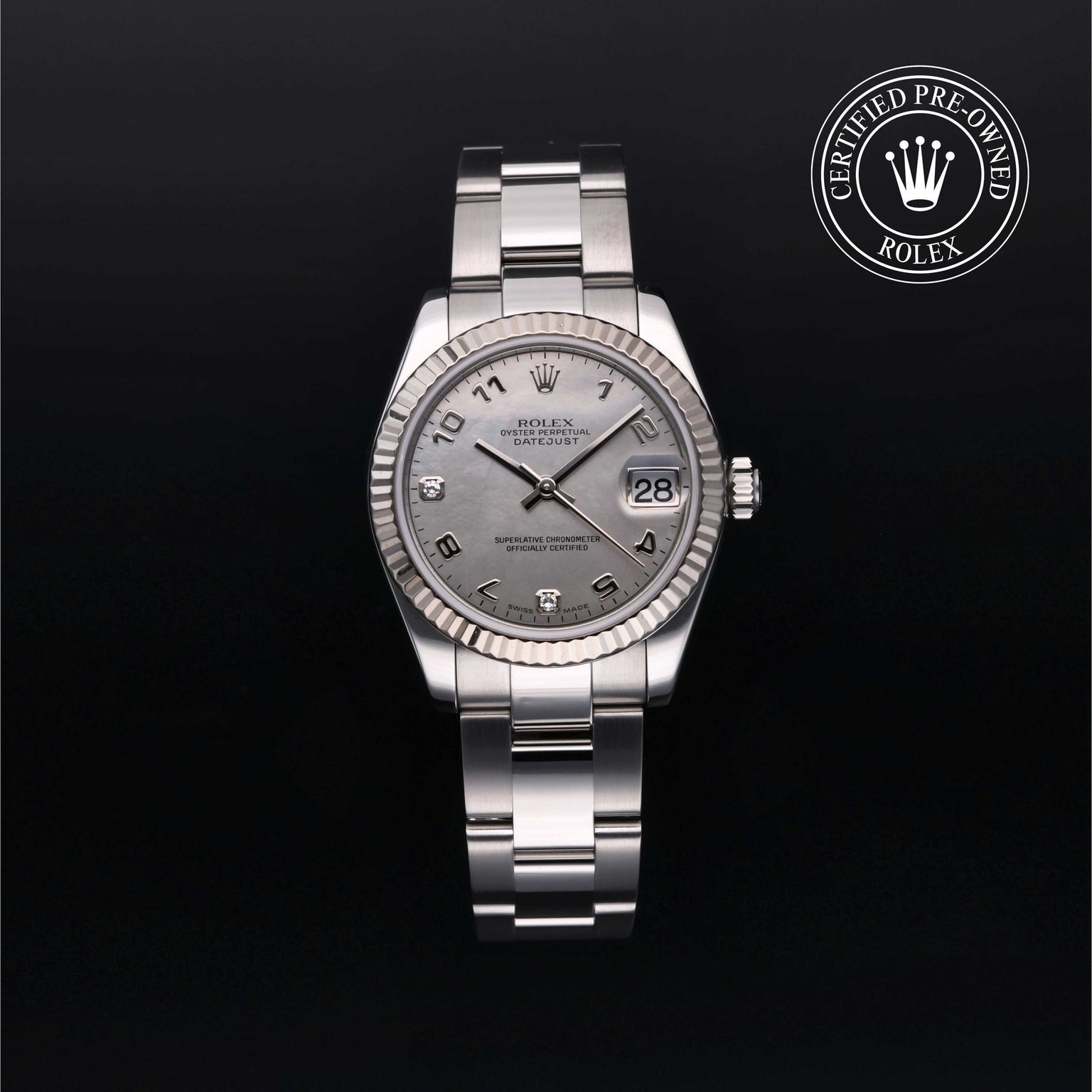 Rolex Certified Pre-owned Lady Datejust M178274-0028 front on black background