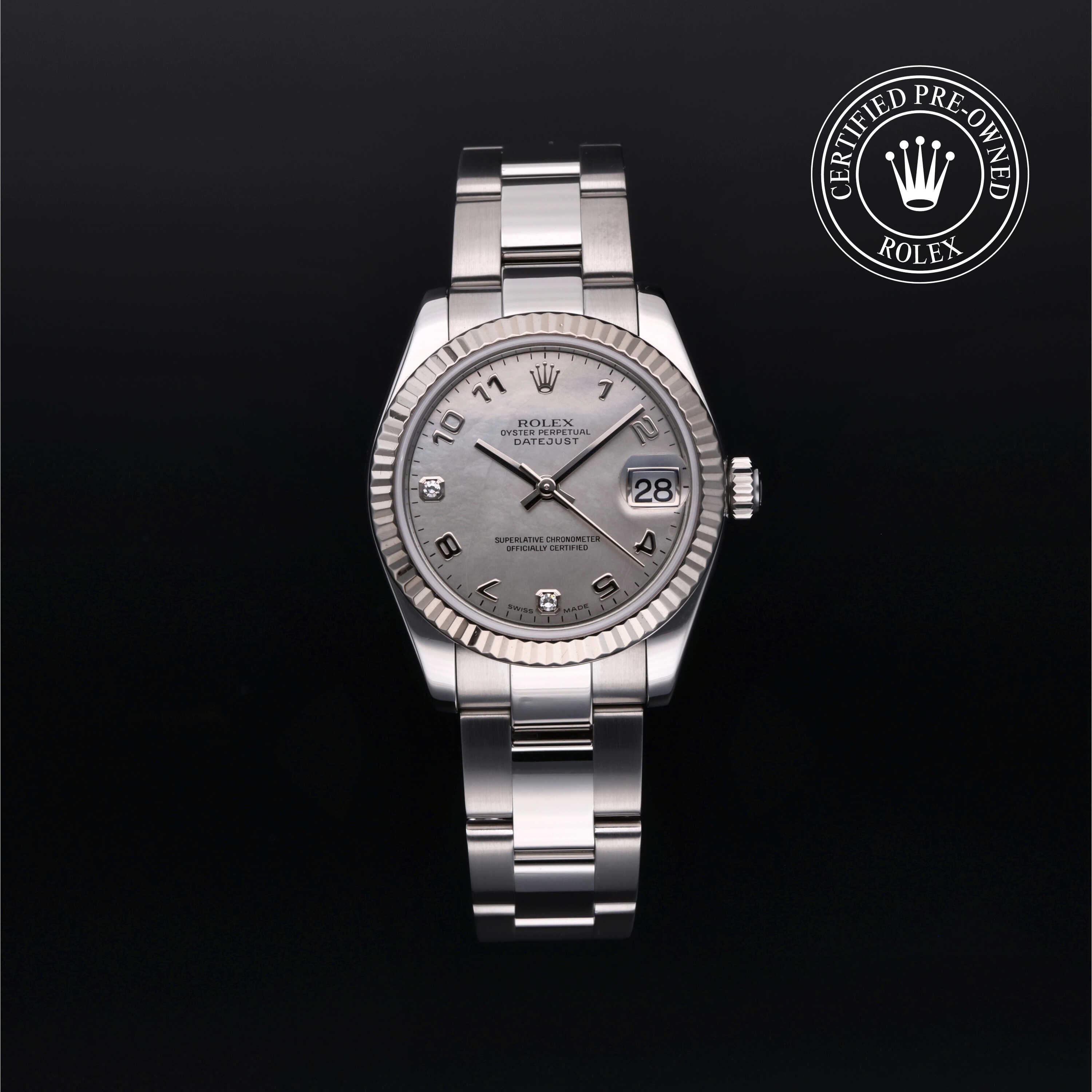 Rolex Certified Pre-owned Lady Datejust M178274-0028 front on black background