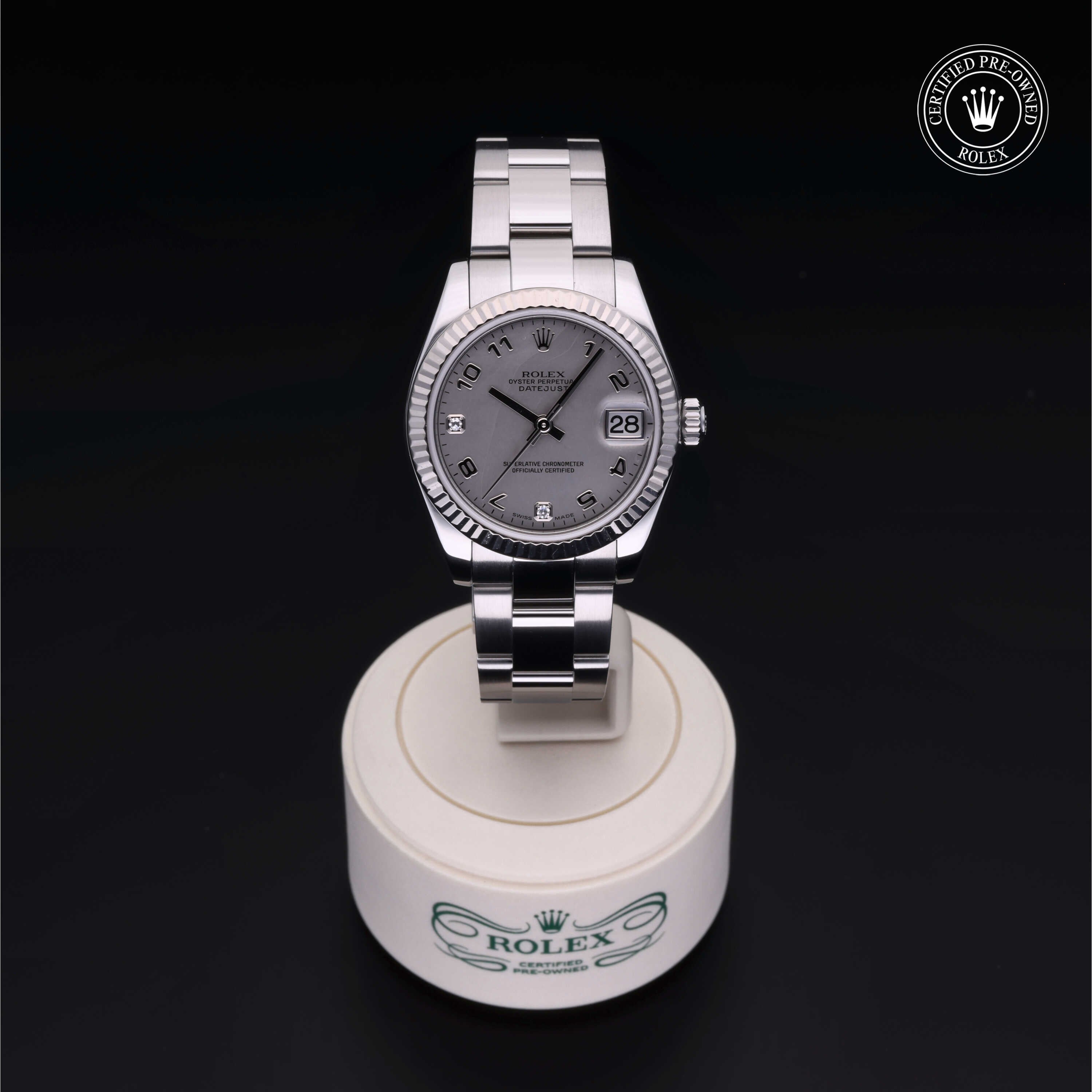 Rolex Certified Pre-owned Lady Datejust M178274-0028 front on black background