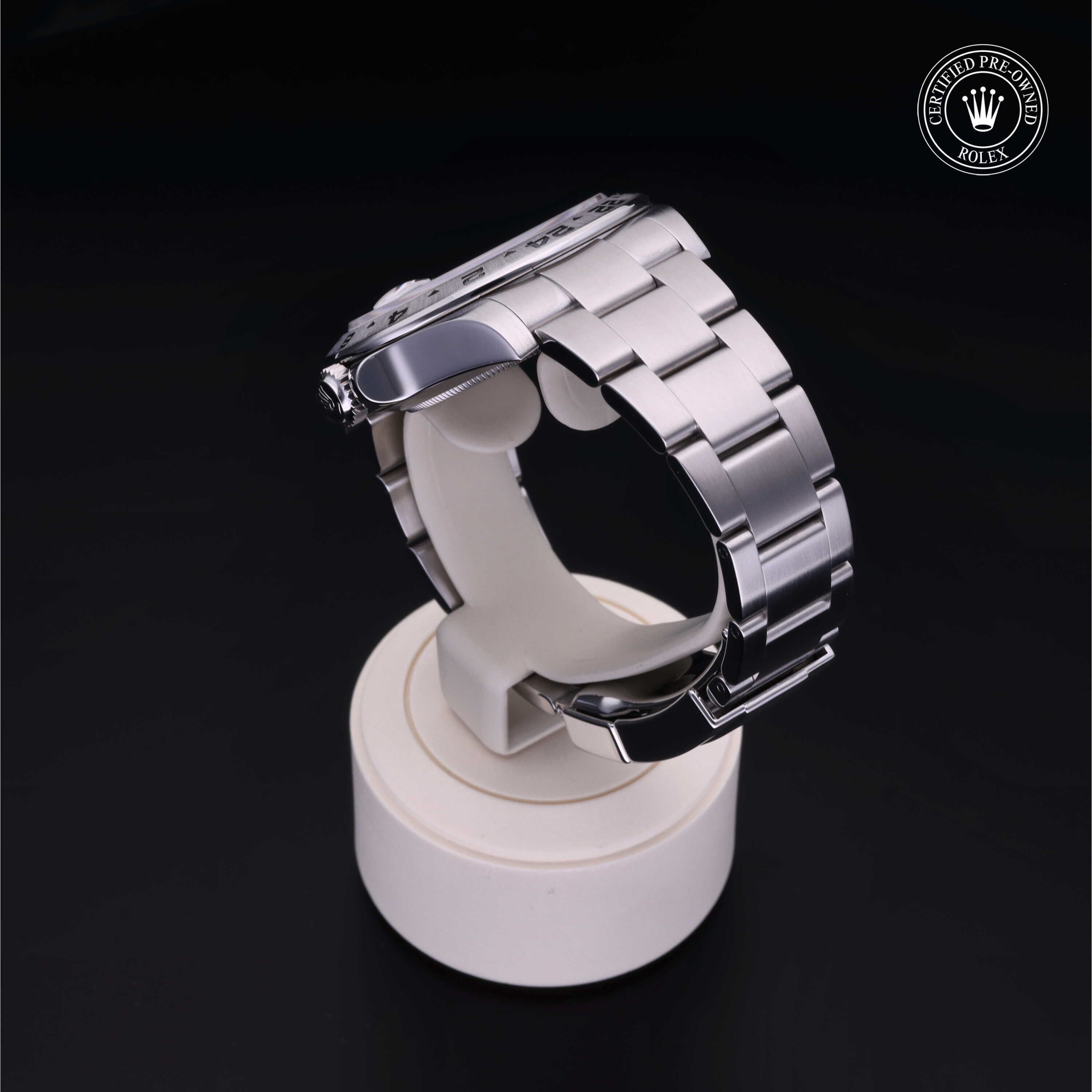 Rolex Certified Pre-owned Explorer M216570-0001 front on black background