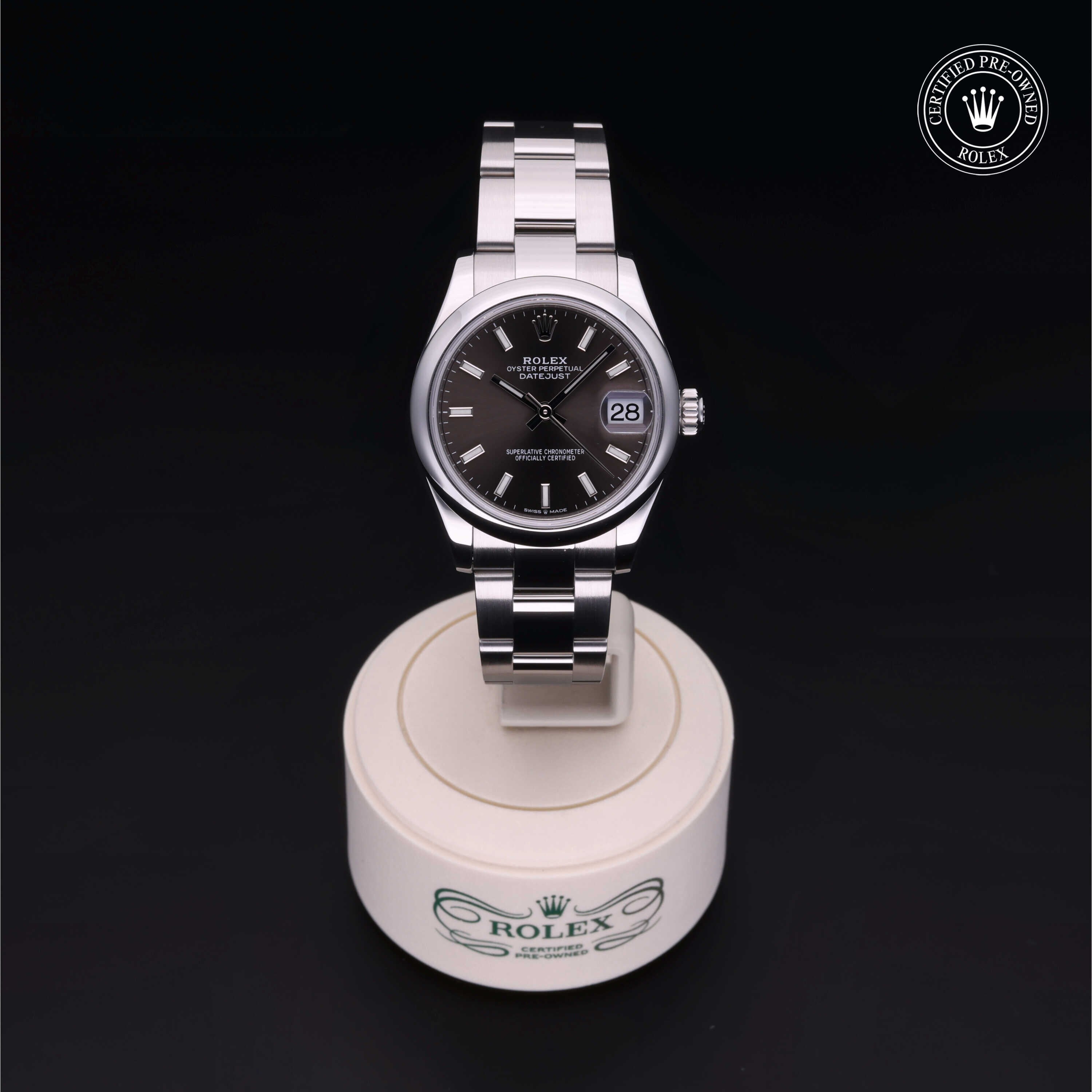 Rolex Certified Pre-owned Lady Datejust M278240-0009 front on black background