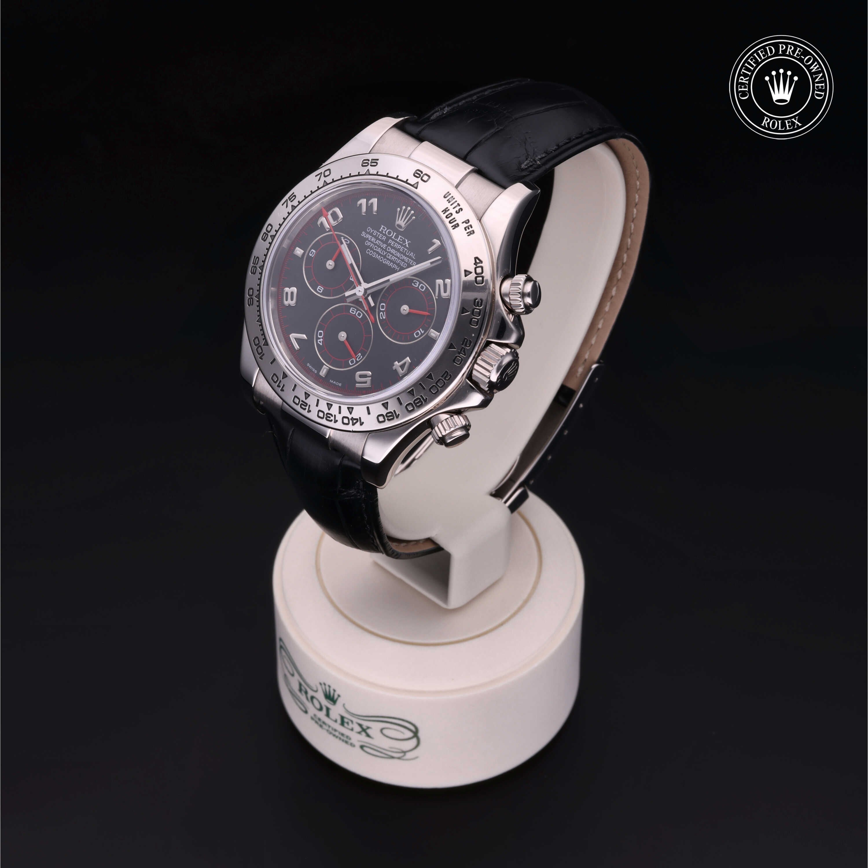 Rolex Certified Pre-owned Daytona M116519-0046 front on black background