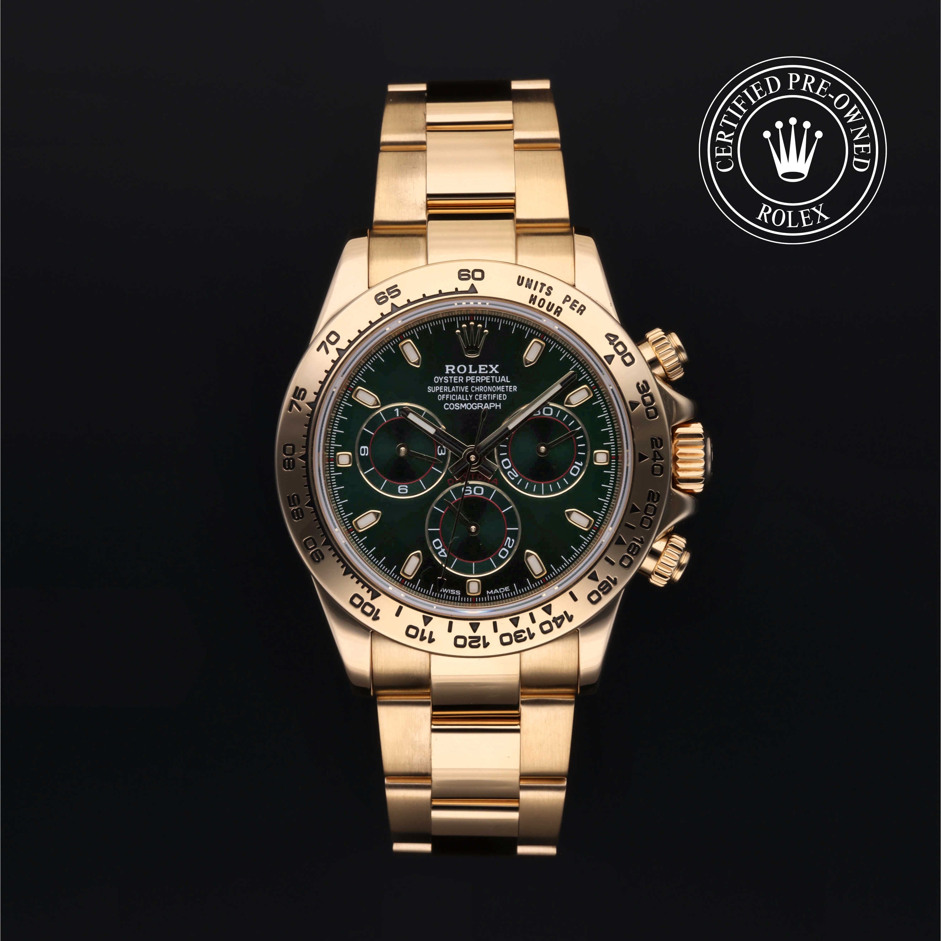 Rolex Certified Pre-owned Daytona M116508-0007 front on black background