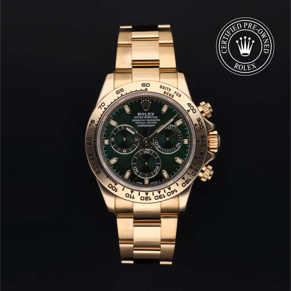 Rolex Certified Pre-owned Daytona M116508-0007 front on black background