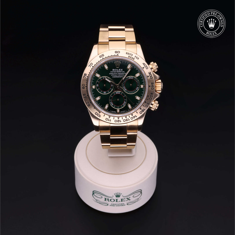 Rolex Certified Pre-owned Daytona M116508-0007 front on black background