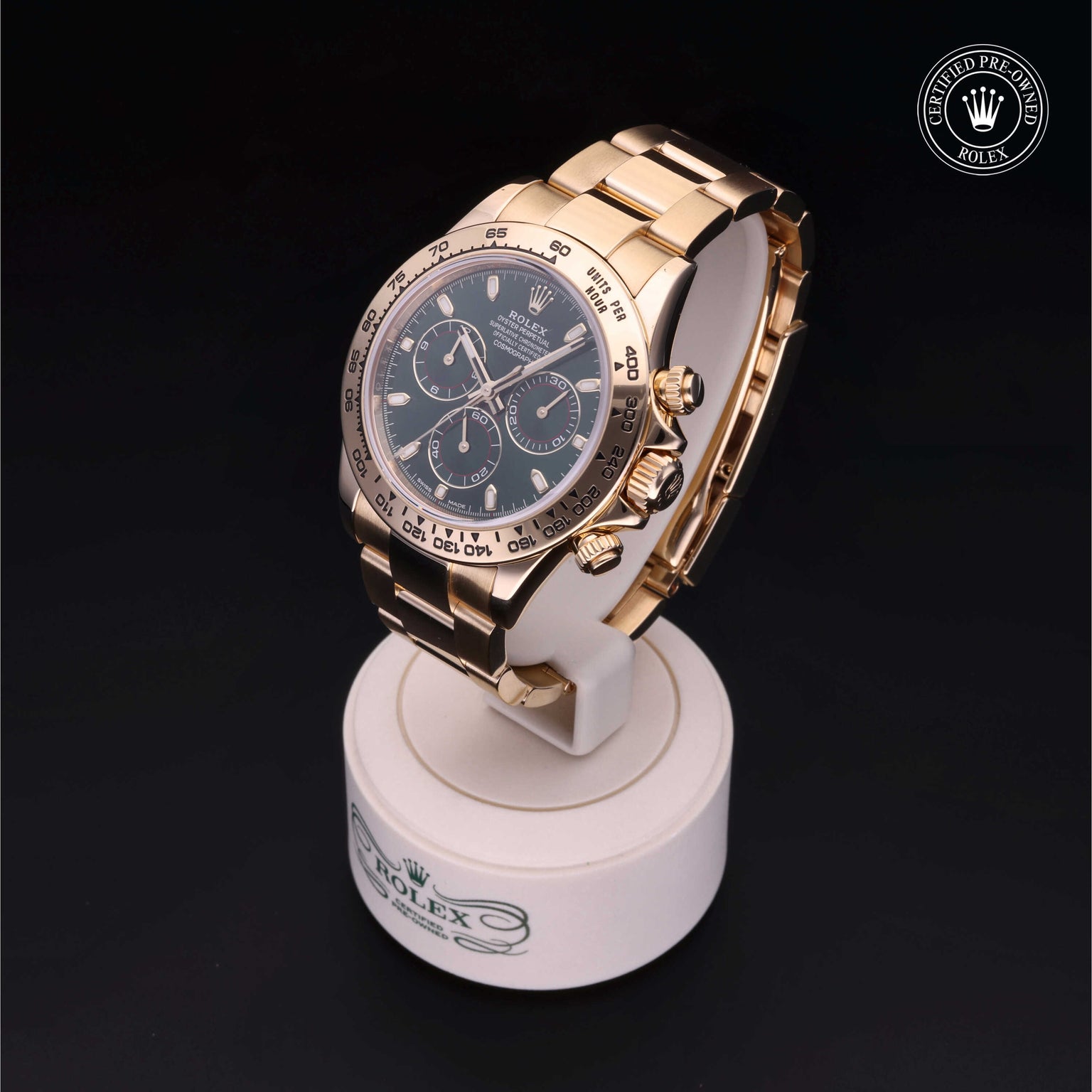 Rolex Certified Pre-owned Daytona M116508-0007 front on black background