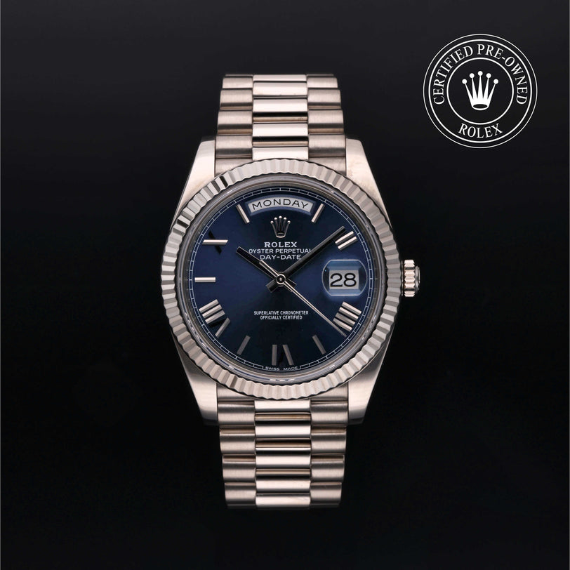 Rolex Certified Pre-owned Day-date M228239-0007 front on black background