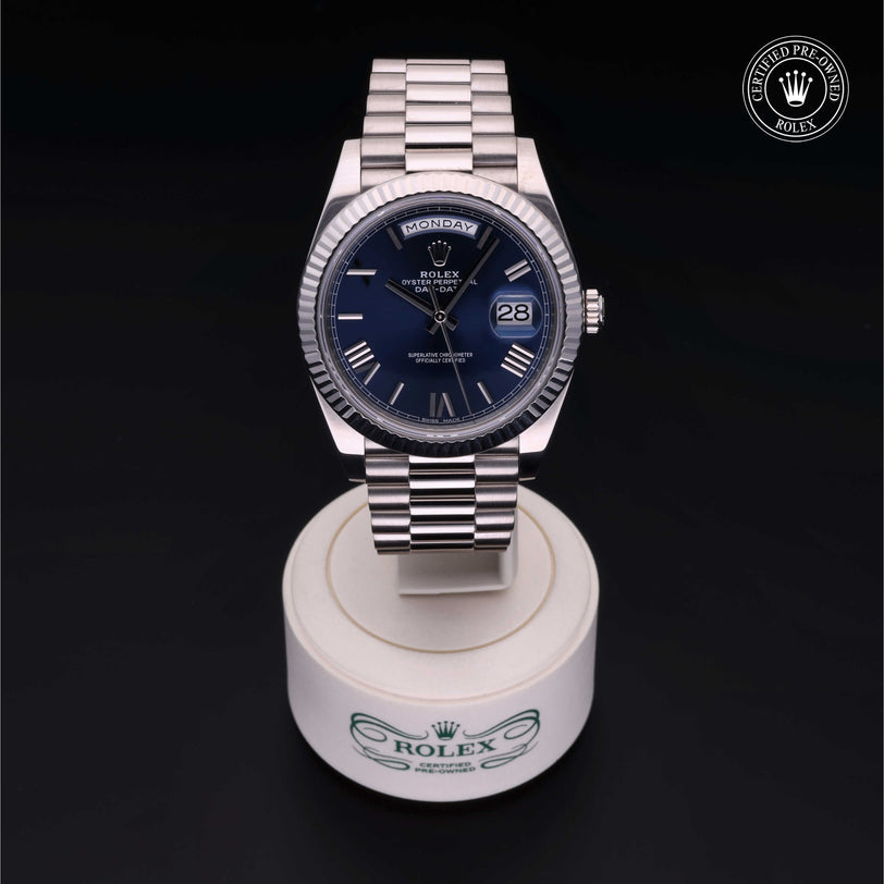 Rolex Certified Pre-owned Day-date M228239-0007 front on black background