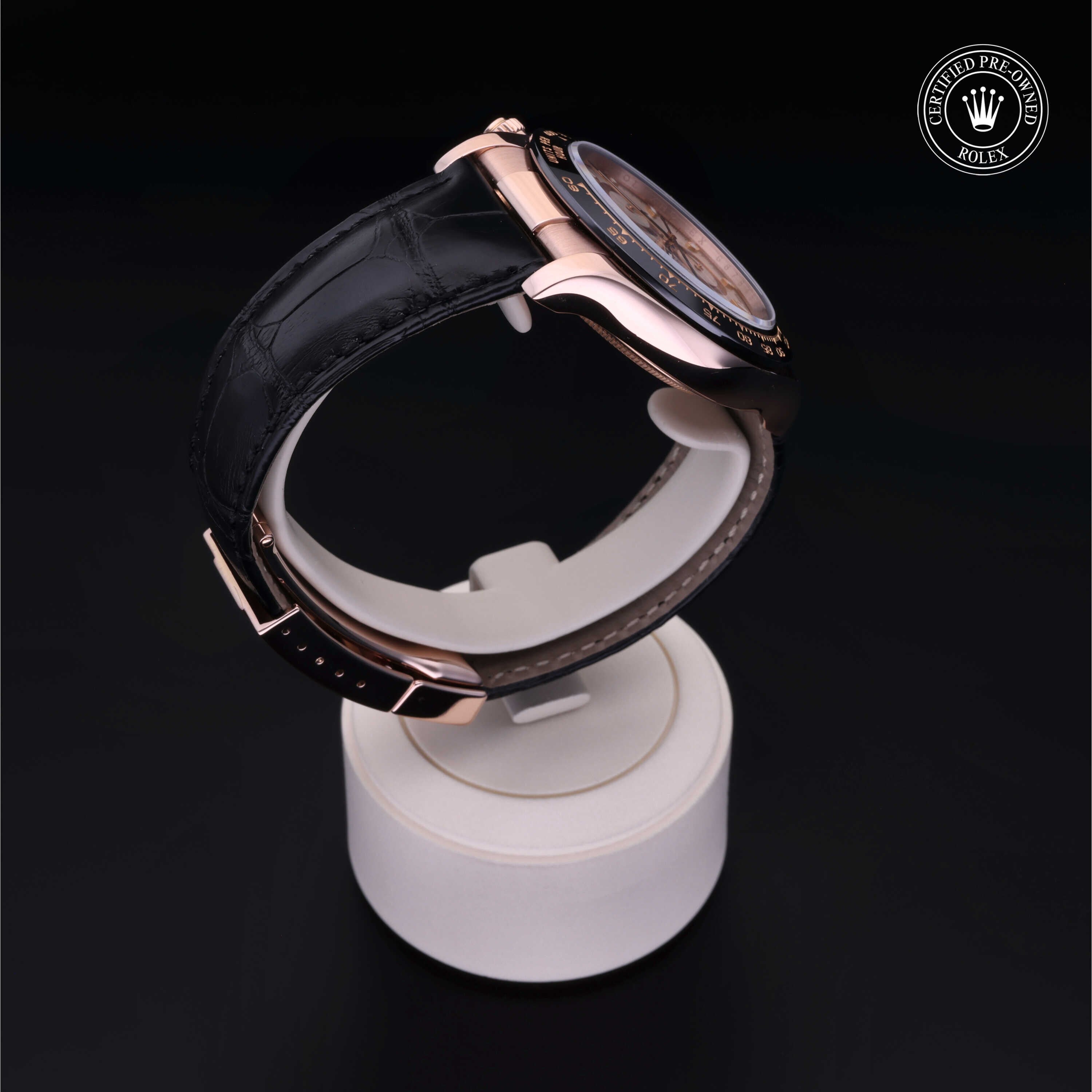 Rolex Certified Pre-owned Daytona M116515LN-0003 front on black background