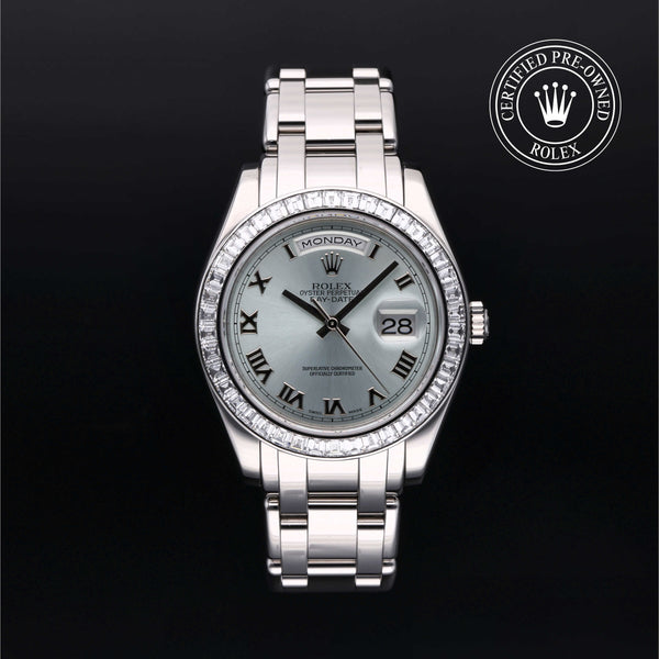 Rolex Certified Pre-owned Pearlmaster Day-Date M18956BR-0018 front on black background